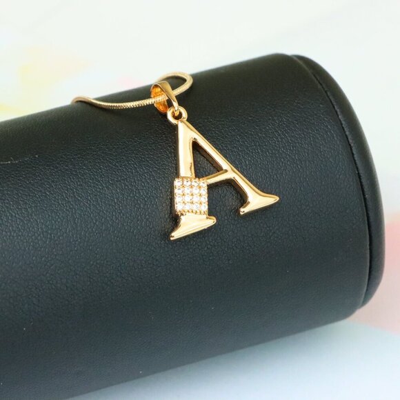 "Rose Gold Letter A Pendant with Crystal Accent, XPPT1412 - Picture 2 of 13